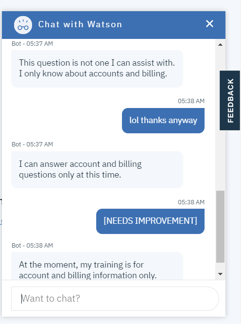 Watson AI Chatbot [Needs Improvement]